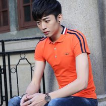 左岸男装 2017新款夏季短袖T恤韩版修身青年潮流时尚翻领纯棉纯色POLO衫(橙色 4XL)