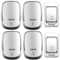 CACAZI卡佳斯 无线门铃 K01-DC 二拖四 不用电源 直流用电池 遥控 电子家用 呼叫器 便携带 老人呼叫器(银色)