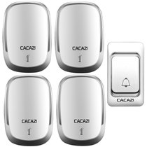CACAZI卡佳斯 无线门铃 K01-DC 一拖四 不用电源 直流用电池 遥控 电子家用 呼叫器 便携带 老人呼叫器(银色)