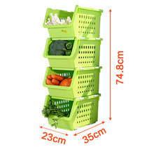 宝优妮厨房收纳架蔬菜收纳筐落地家用组合多层水果收纳篮塑料杂物置物架(绿色 四层)