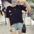 葩葩乐奇2017棉质夏季新款口袋短袖T恤女rihan7017(黑色 XL)第2张高清大图