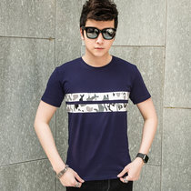左岸男装 男士夏季圆领短袖T恤韩版修身青少年时尚休闲半袖打底衫(蓝色 XXXL)