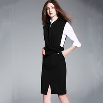 素芬 职业装春夏新款时尚气质连衣裙修身休闲OL职业裙潮(黑色 XL)