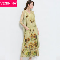 VEGININA 夏季印花上衣开衫+阔腿裤三件套 9689(青果绿 XXXL)