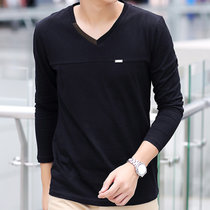 男士长袖T恤纯棉印花体恤青少年韩版修身打底衫夏秋季上衣新款潮(302黑色 4XL)