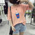 葩葩乐奇新款条纹印花圆领T恤韩版女生短袖宽松上衣服rihan7060(红色 M)第4张高清大图