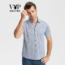 花花公子贵宾短袖衬衫男士印花短衬(蓝色S11DT1341 54)