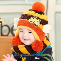 秋冬婴儿帽子围脖套装1-2岁毛线帽围巾男女宝宝帽子0-3-6-12个月(咖啡)